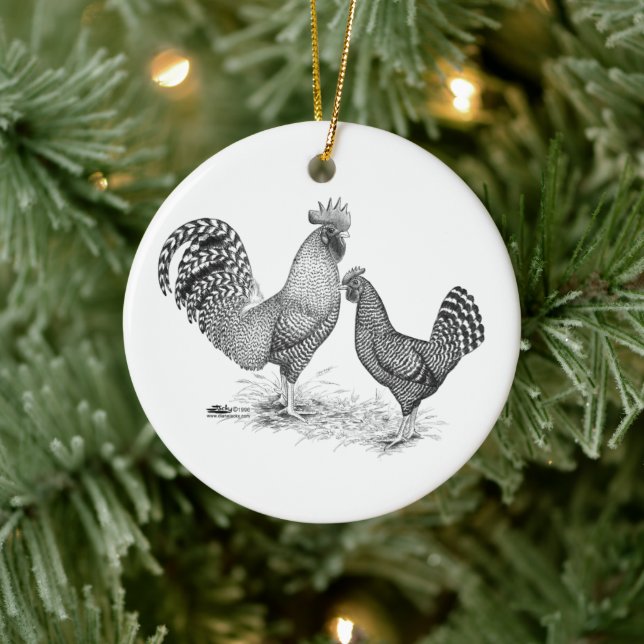 California Grey Rooster and Hen Ceramic Ornament (Tree)