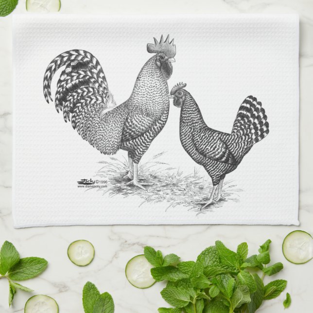 California Grey Rooster and Hen Kitchen Towel (Folded)
