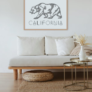 California Grizzly Bear Geo Lettering Art Print