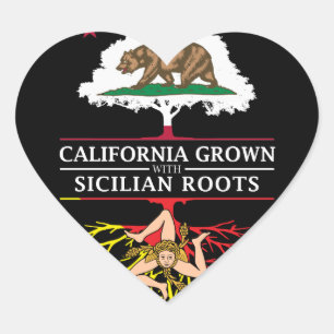 California Grown with Sicilian Roots Heart Sticker