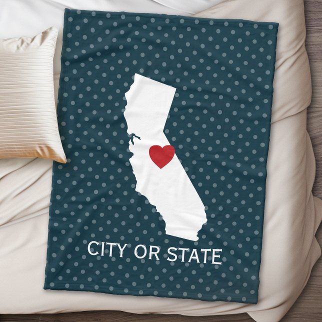 California Home State Map - Custom City Fleece Blanket (California Personalized Fleece Blanket)