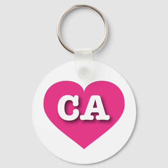 California Hot Pink Heart - I love CA Keychain (Front)