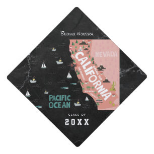 California Illustrated Map Custom Graduation Cap Topper