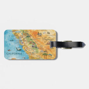 California Illustrated Watercolor Map Art Luggage Tag