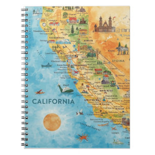 California Illustrated Watercolor Map Art Notebook