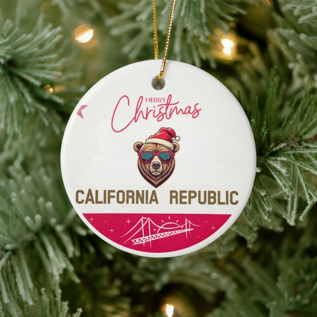 CALIFORNIA INSPIRED FLAG  CERAMIC ORNAMENT (Tree)