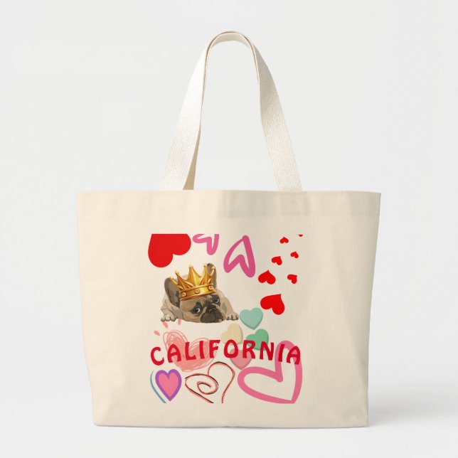 California King Dog Lover Trendy Summer Travel  Large Tote Bag (Front)