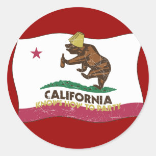 California Knows How to Party Bear Classic Round Sticker