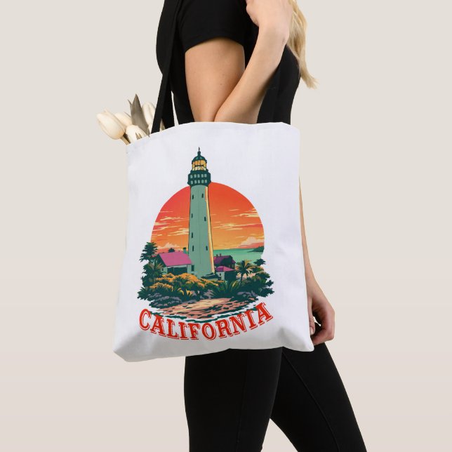 California Lighthouse Sunset View Tote Bag (Close Up)