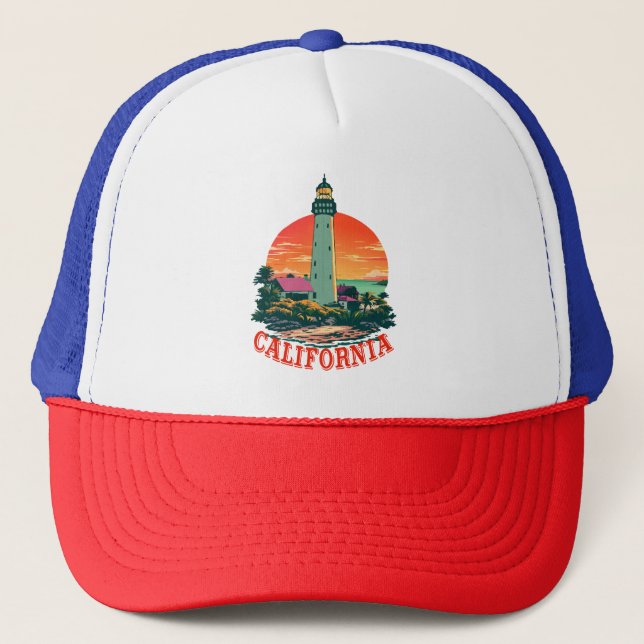 California Lighthouse Sunset View Trucker Hat (Front)