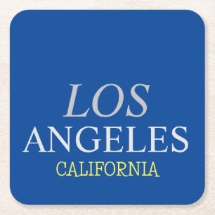 California Los Angeles City USA Retro Vintage Blue Square Paper Coaster