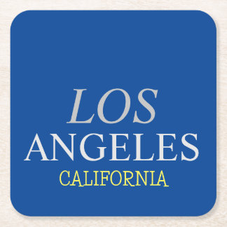 California Los Angeles City USA Retro Vintage Blue Square Paper Coaster