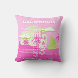 California, Los Angeles, Travel Art, Preppy, Pink Throw Pillow