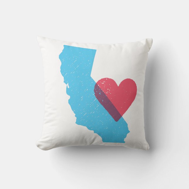 California Love State Shape with Heart Pillow (Front)