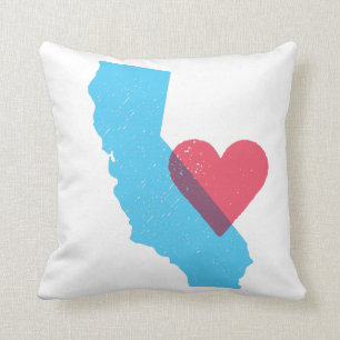 California Love State Shape with Heart Pillow