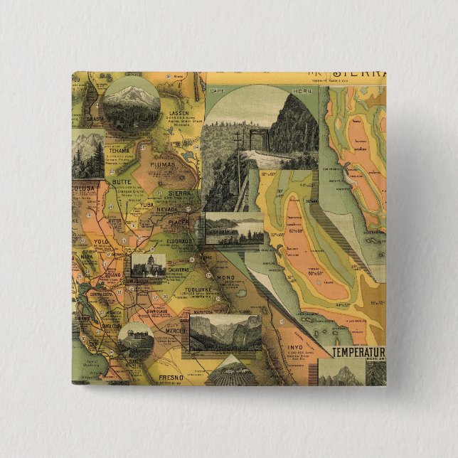 California Map 2 Inch Square Button (Front)