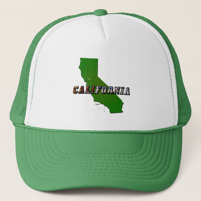 California Map and Picture Text Trucker Hat (Front)