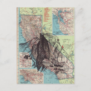 California Map Art Postcard