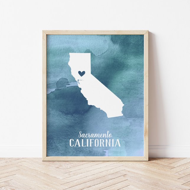 California Map Blue Watercolor Personalized Art Poster (Creator Uploaded)