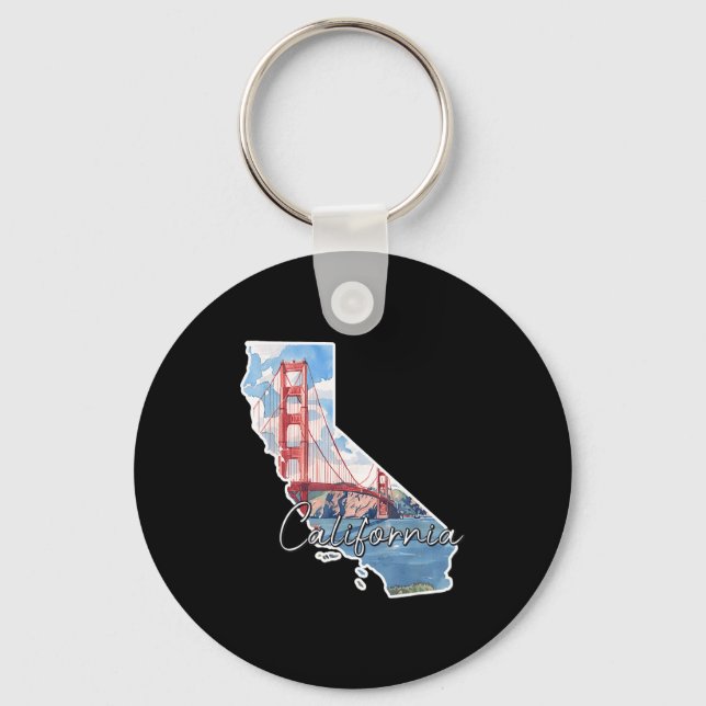 California map illustration golden gate bridge keychain (Front)