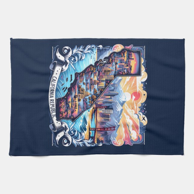 California Map Vector Art Kitchen Towel (Horizontal)