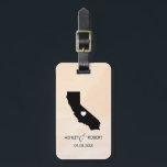 California Map Wedding Luggage Tag, Couple's Name Luggage Tag<br><div class="desc">These state luggage tags make the perfect wedding gift tags or welcome bag tags. Tie it to your gift instead of a typical paper gift tag, and they can use it for months and years to come. Tags have a peach apricot watercolor background. To place the heart at the wedding...</div>