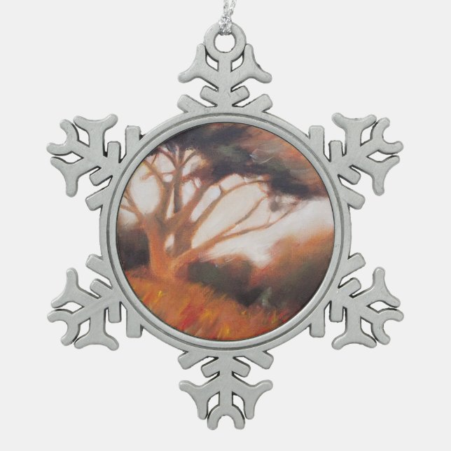 California Monterey Cypress Trees Snowflake Pewter Christmas Ornament (Front)