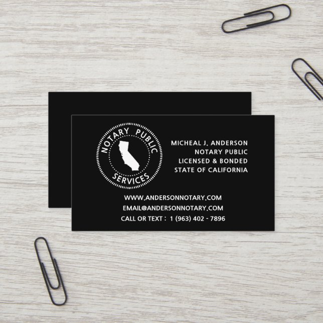 California Notary Public Services Business Card (Front/Back In Situ)