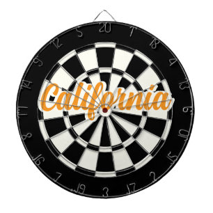 California Orange text Black and White Retro Dartboard