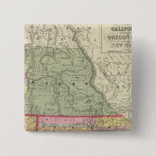 California, Oregon, Utah, New Mexico 2 Inch Square Button (Front)