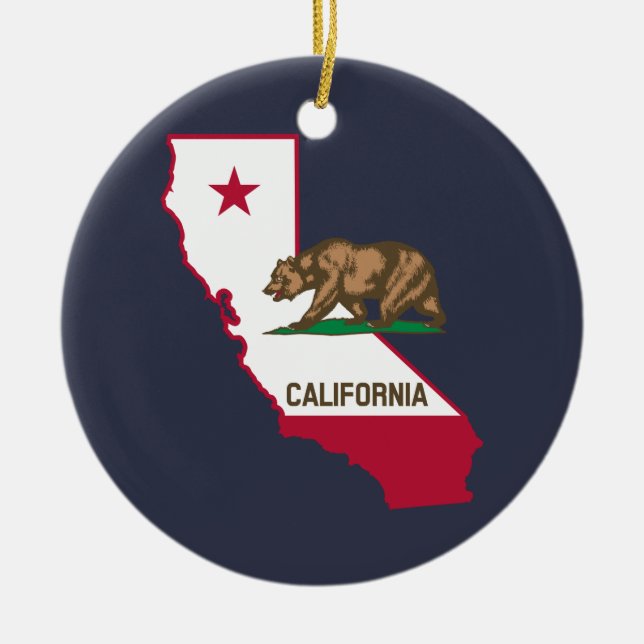 California Outline and Flag  Ceramic Ornament (Front)