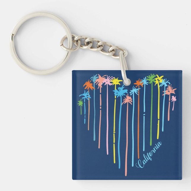 California Palm Trees Heart Design Keychain (Front)