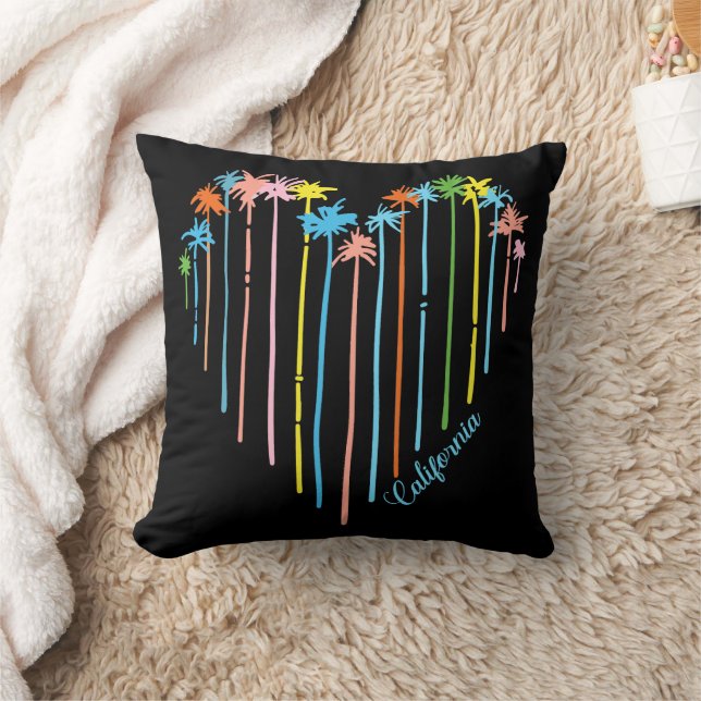California Palm Trees Heart Design Throw Pillow (Blanket)