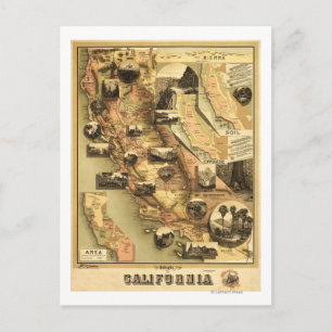 California Panoramic Map Postcard