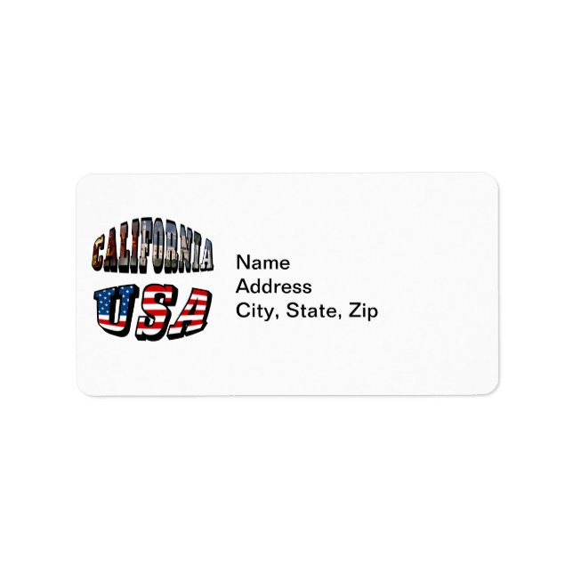 California Picture and USA Flag Text Label (Front)