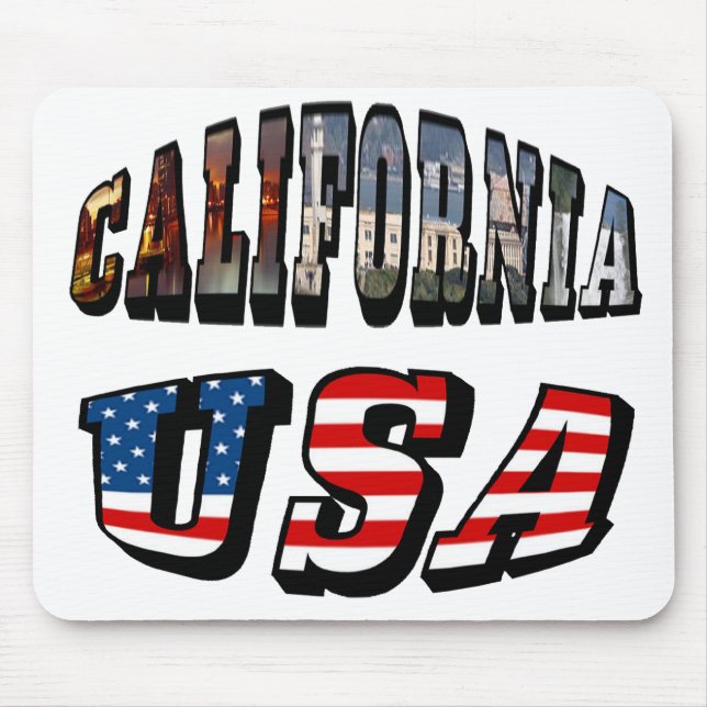 California Picture and USA Flag Text Mouse Pad (Front)