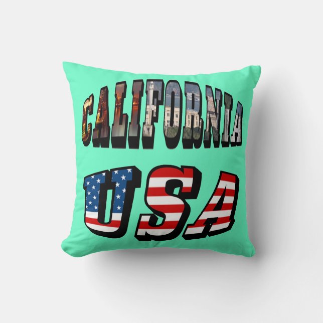 California Picture and USA Flag Text Throw Pillow (Front)
