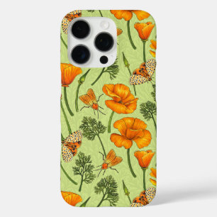 California poppies and moths on honey dew iPhone 16 pro case