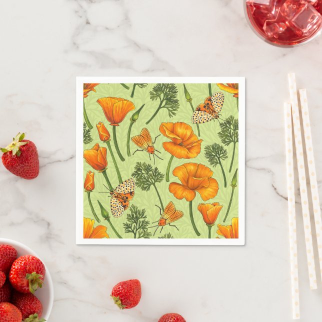 California poppies and moths on honey dew napkin (Insitu)