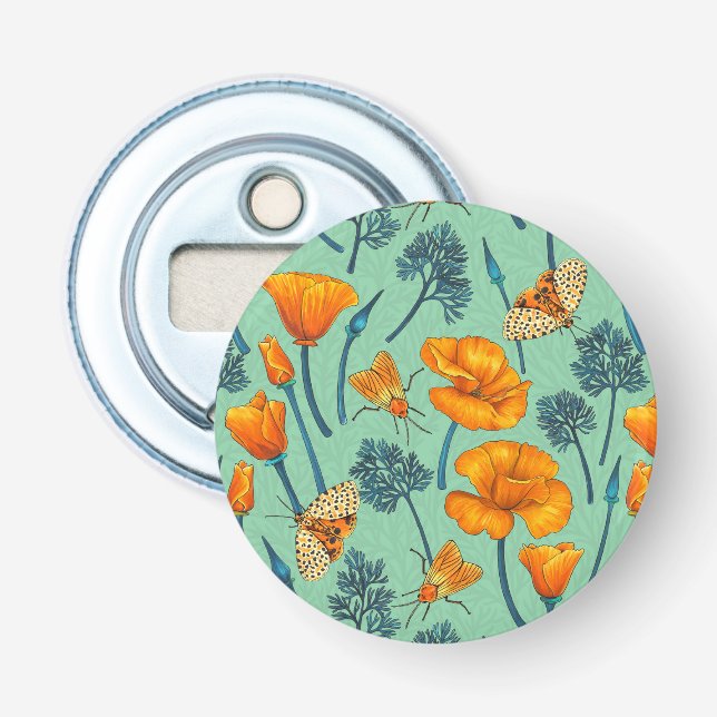 California poppies and moths on jade bottle opener (Front)