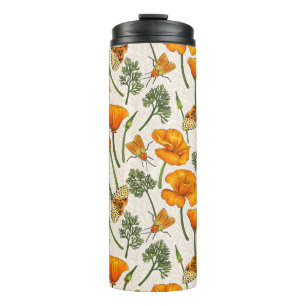 California poppies and moths on off white 2 thermal tumbler