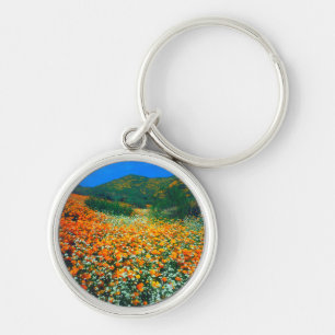 California Poppies and Popcorn wildflowers Keychain
