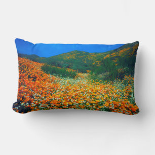 California Poppies and Popcorn wildflowers Lumbar Pillow