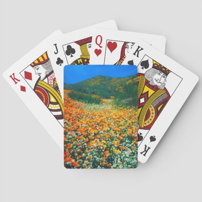 California Poppies and Popcorn wildflowers Playing Cards (Back)