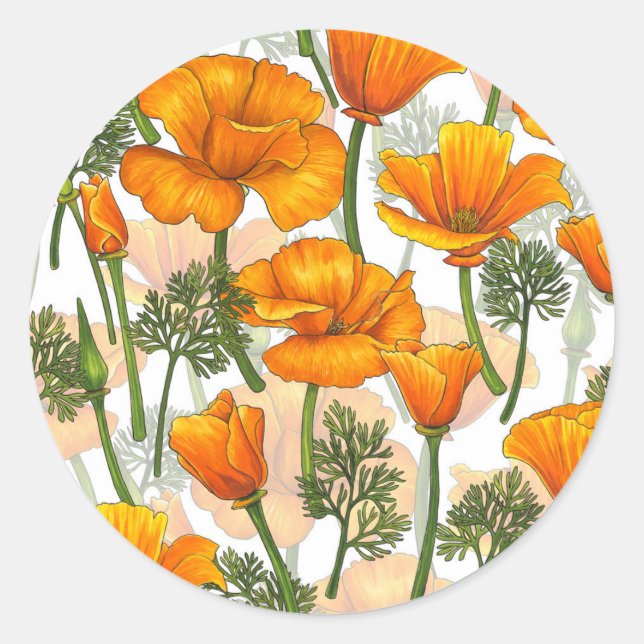 California poppies classic round sticker (Front)
