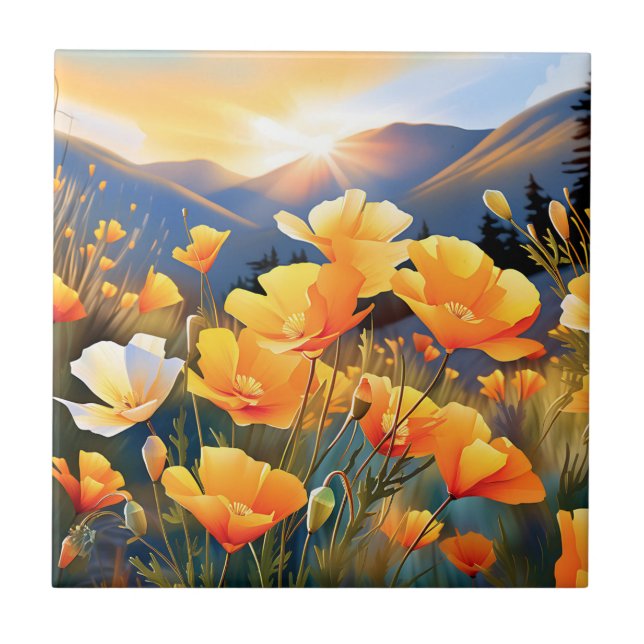 California Poppies In A Bright And Serene Meadow Tile (Front)