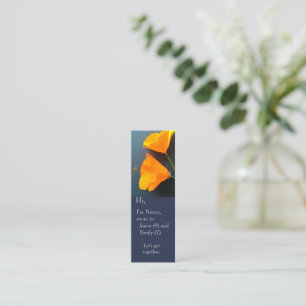 California poppies on blue background mini business card