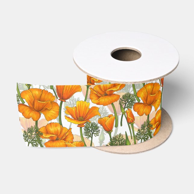California poppies satin ribbon (Spool)