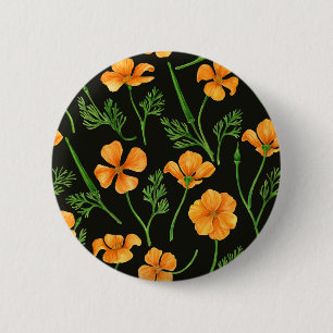 California poppies, summertime flowers, orange wil 2 inch round button