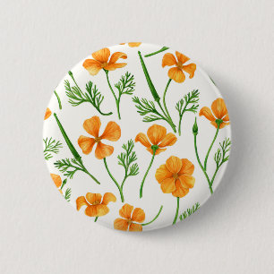 California poppies, summertime flowers, orange wil 2 inch round button